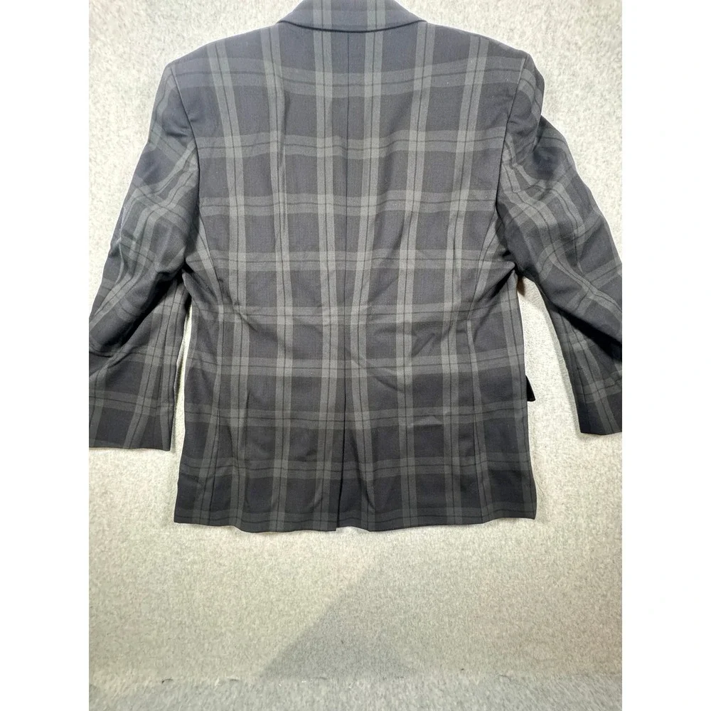 Jos A Bank Mens Plaid Tuxedo Jacket Black Satin Lapel Formal Blazer Wool Blend